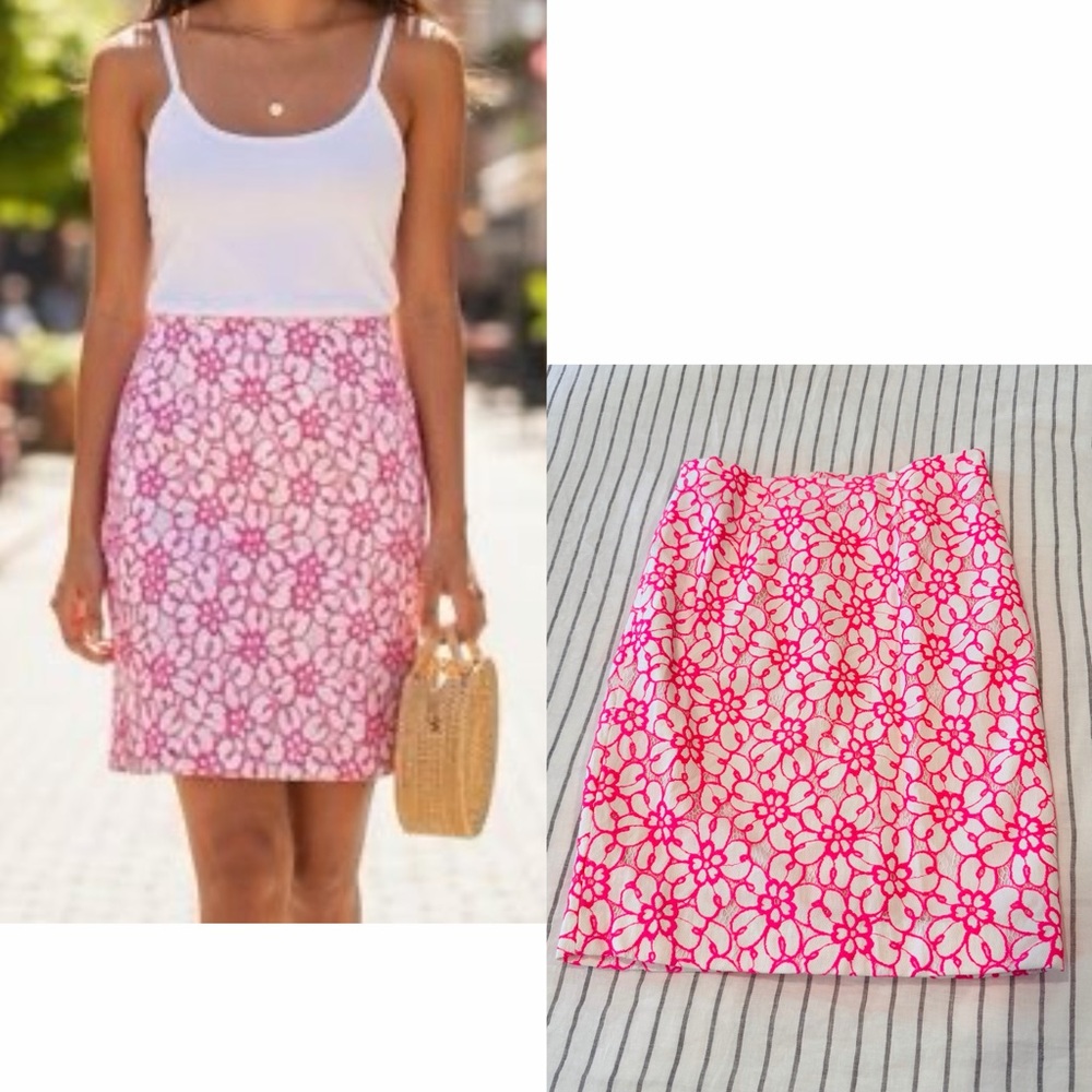 Lilly Pulitzer 'Hyacinth Fiesta Pink' pique lace pencil skirt‎ Sz6